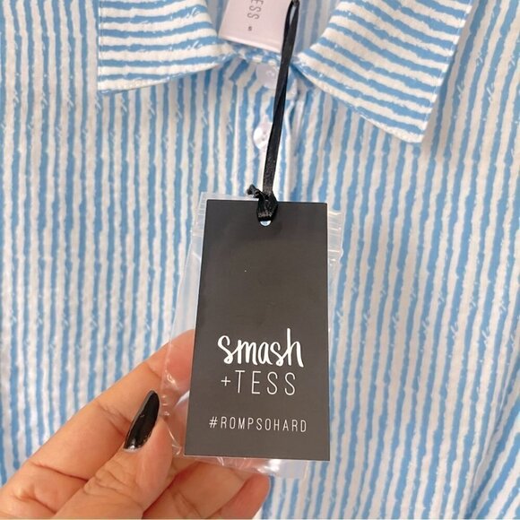 Smash + Tess, Women's Fresh Romper Jumpsuit In Smash Stripe -Blue/White. Size: S - Picture 7 of 15